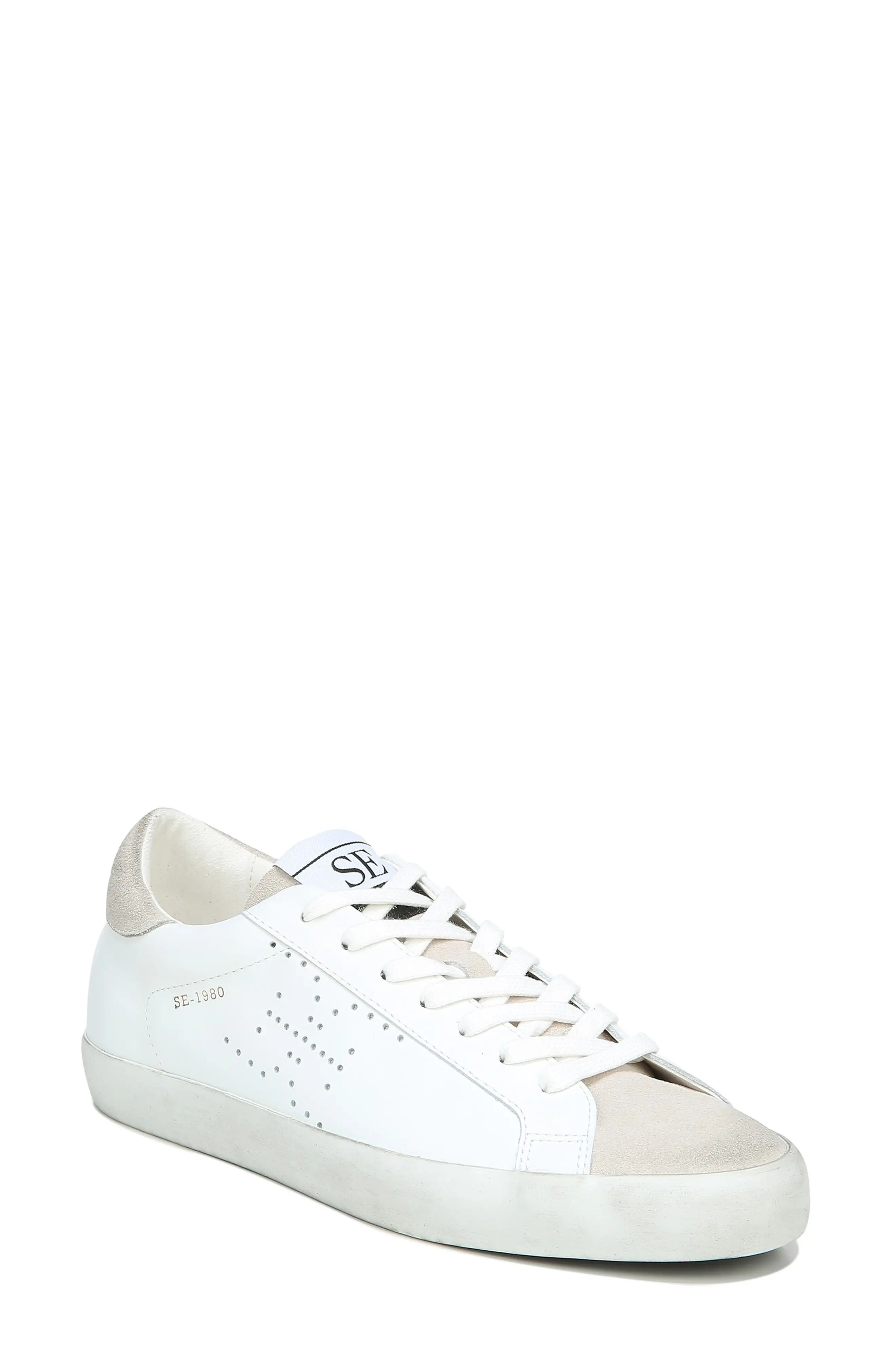 Sam Edelman Aubrie Sneaker, Size 7.5 in Bright White/Greige Leather at Nordstrom | Nordstrom
