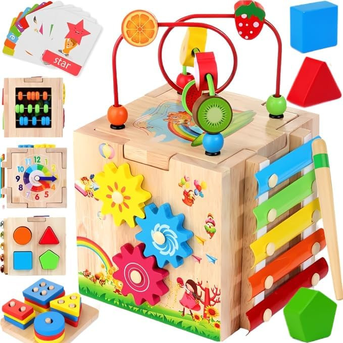 8-in-1 Wooden Baby Activity Cube - Xylophone, Shape Sorter, Abacus| 1st Birthday Gift Toys for On... | Amazon (US)