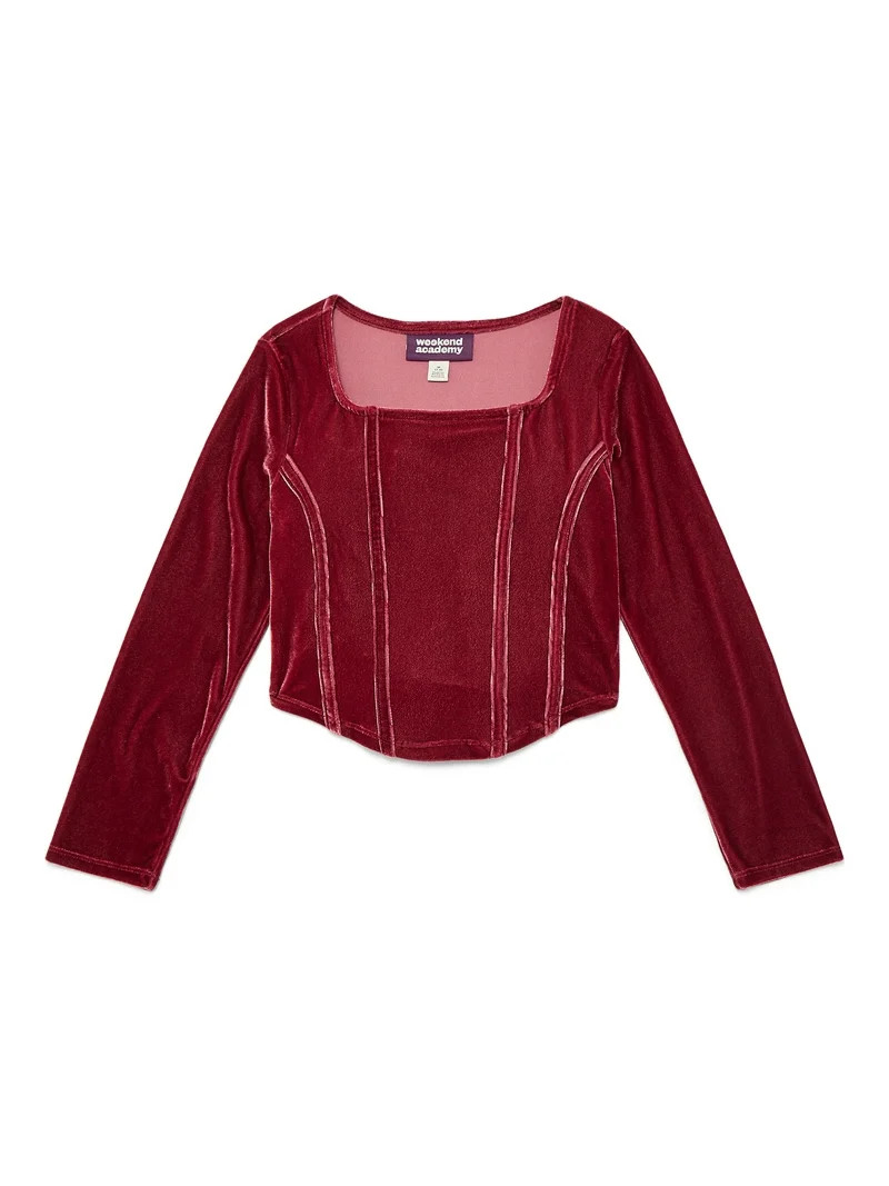 Weekend Academy Girls Velvet Corset Top with Long Sleeves, Sizes 4-18 | Walmart (US)