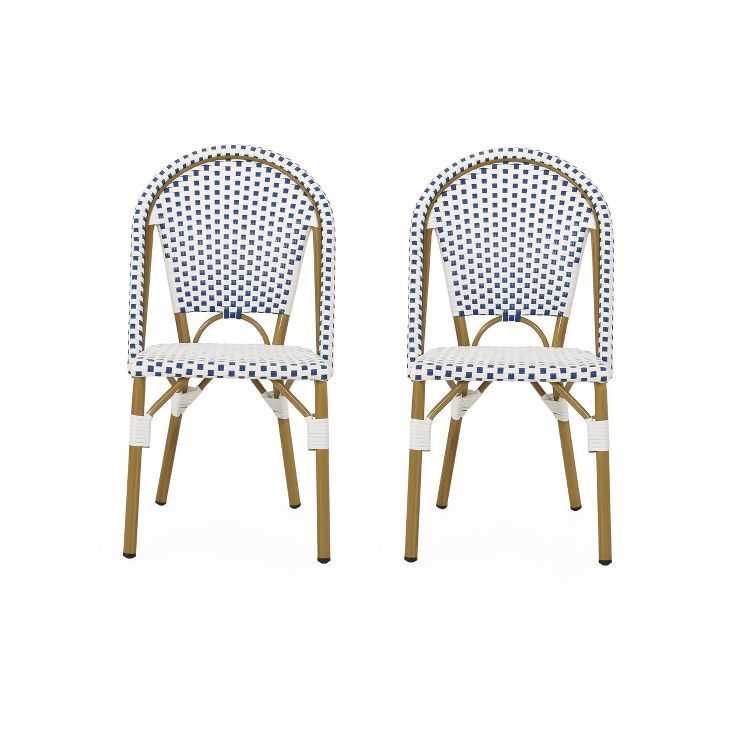 Elize 2pk Outdoor French Bistro Chairs - Blue/White/Bamboo - Christopher Knight Home | Target