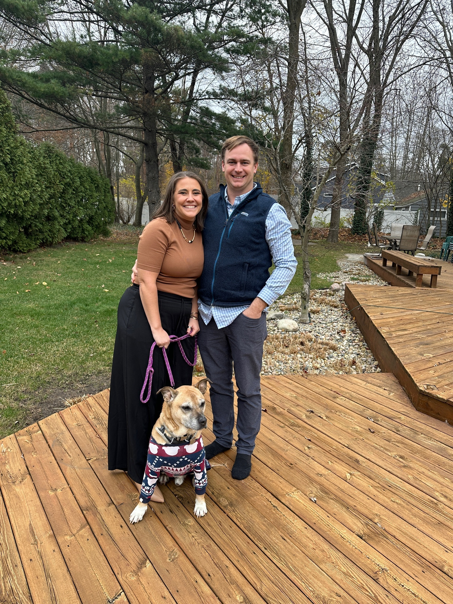 Thanksgiving outfits for family. Husband wife and dog. Dogs Christmas PJs are Darren and Philip. Our outfits are linked! They would make great Christmas outfits as well! 

#LTKFamily #LTKSeasonal #LTKHoliday