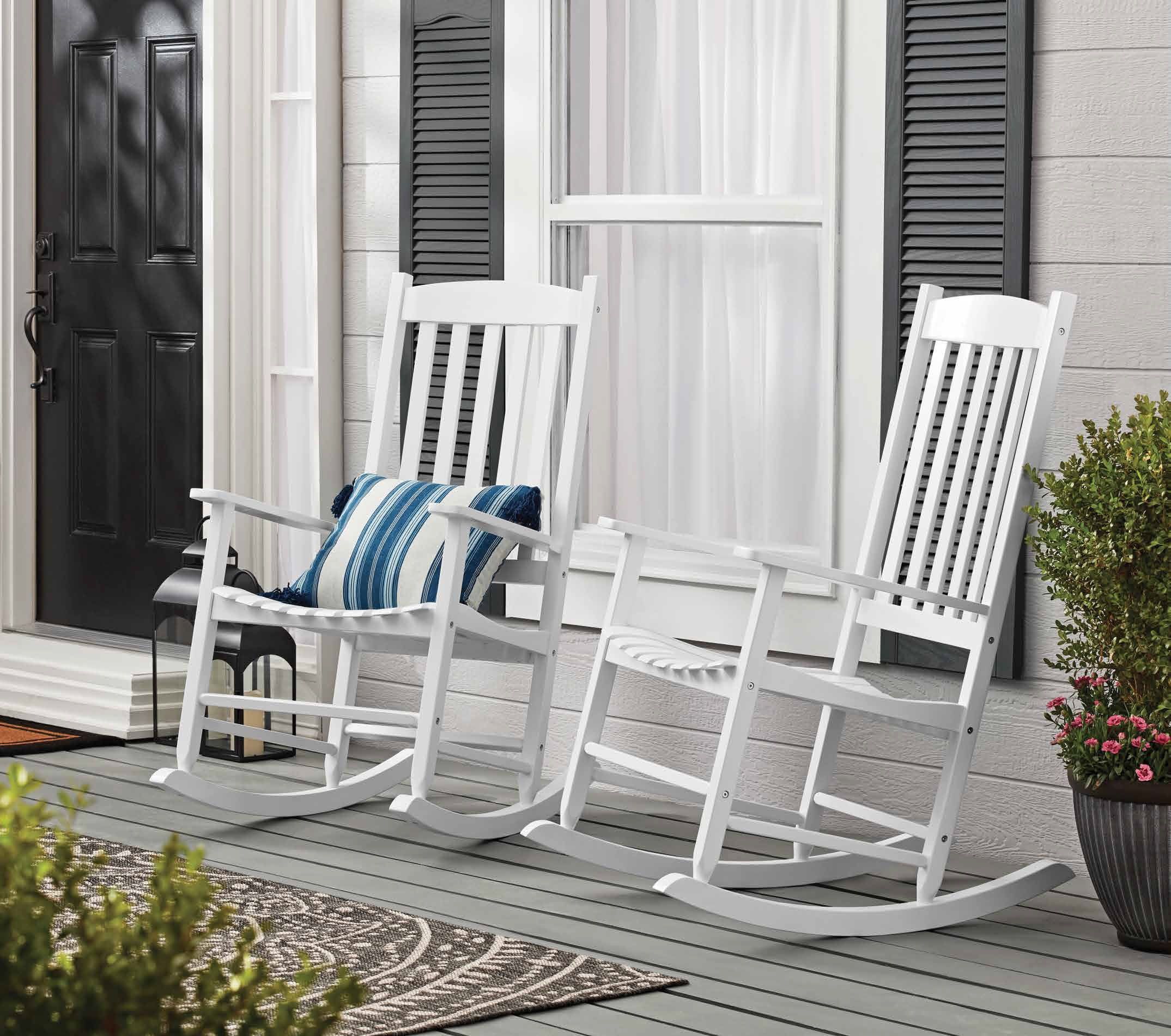 Mainstays Outdoor Wood Porch Rocking Chair, White Color, Weather Resistant Finish | Walmart (US)