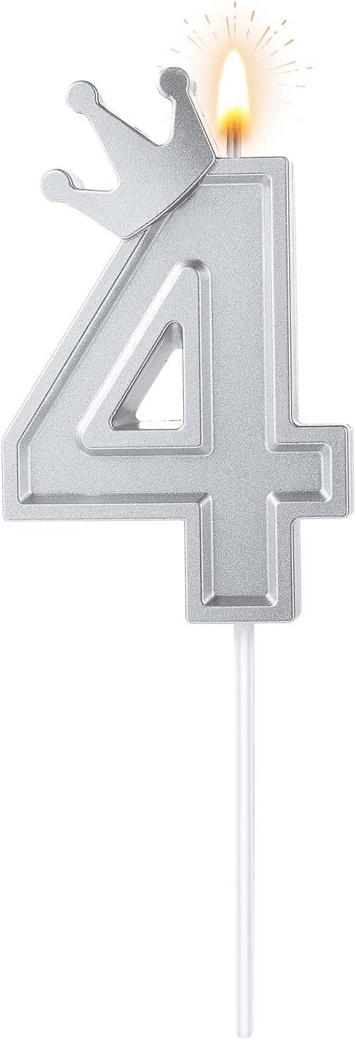 3inch Crown Number Candle, Bright Silver 3D Birthday Number Candle Cake Topper with Crown Cake Nu... | Amazon (US)