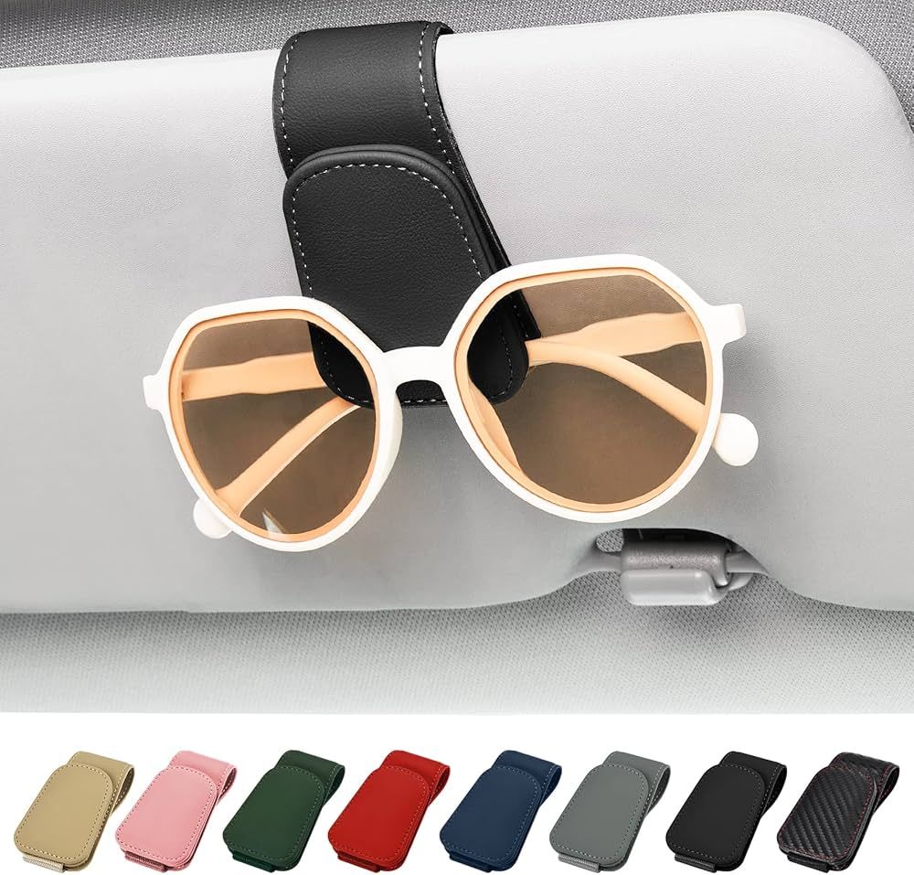 Actor 2 Packs Magnetic Leather Sunglass Holder for car, Eyeglass Hanger Clip for Car Sun Visor, T... | Amazon (US)