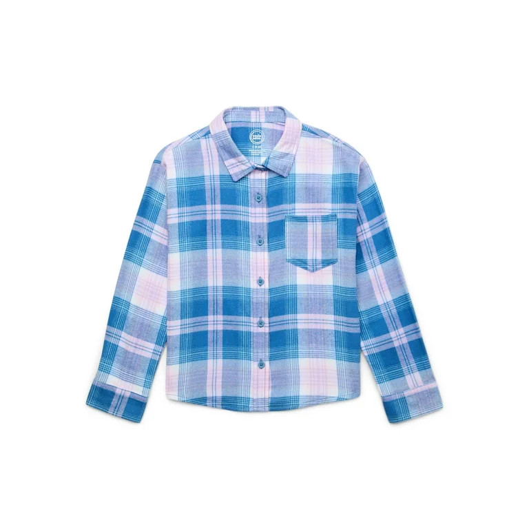 Wonder Nation Girls Flannel Shirt with Long Sleeves, Sizes 4/5-18 & Plus | Walmart (US)