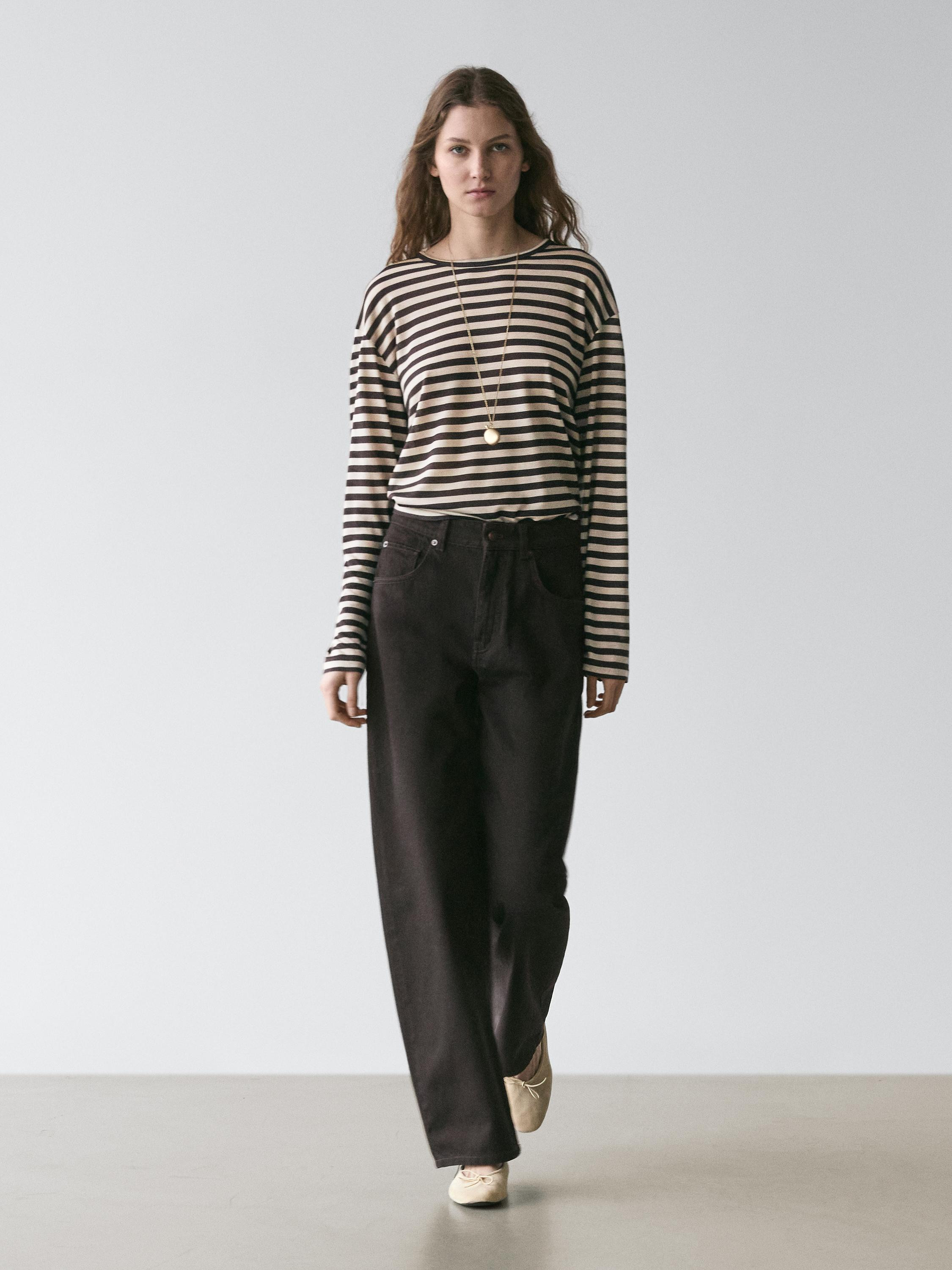Oversize striped long sleeve T-shirt | Massimo Dutti UK