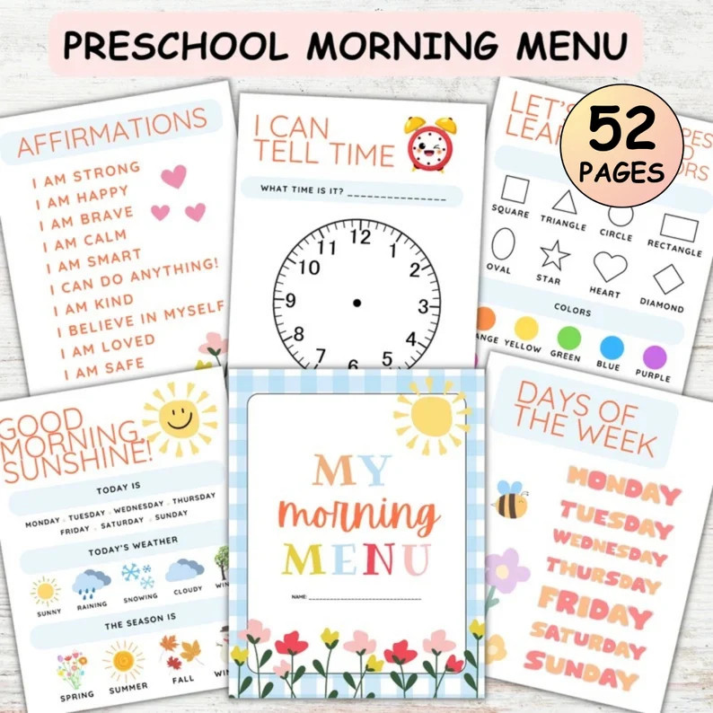Preschool Morning Menu Printable Homeschool Preschool Worksheets Homeschool Menu Alphabet Printab... | Etsy (US)