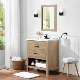 Autumn 30 in. W Bath Vanity Cabinet in Weathered Tan with Vanity Top in White with White Basin | The Home Depot