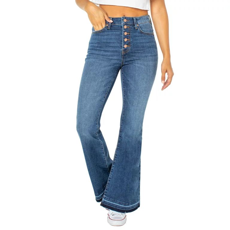 Celebrity Pink Women's Exposed Button Flare Jeans | Walmart (US)