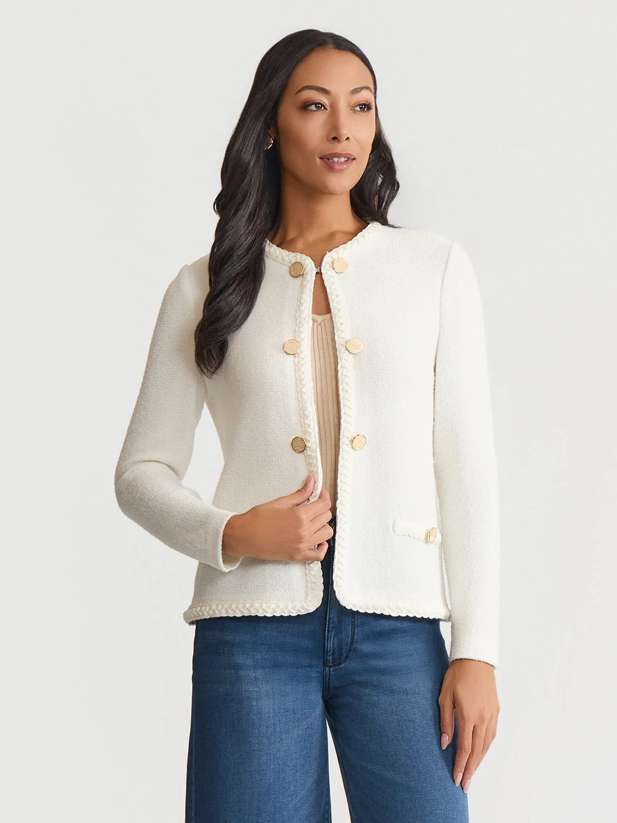 Relaxed Lightweight Soft Tweed Knit Jacket | Misook