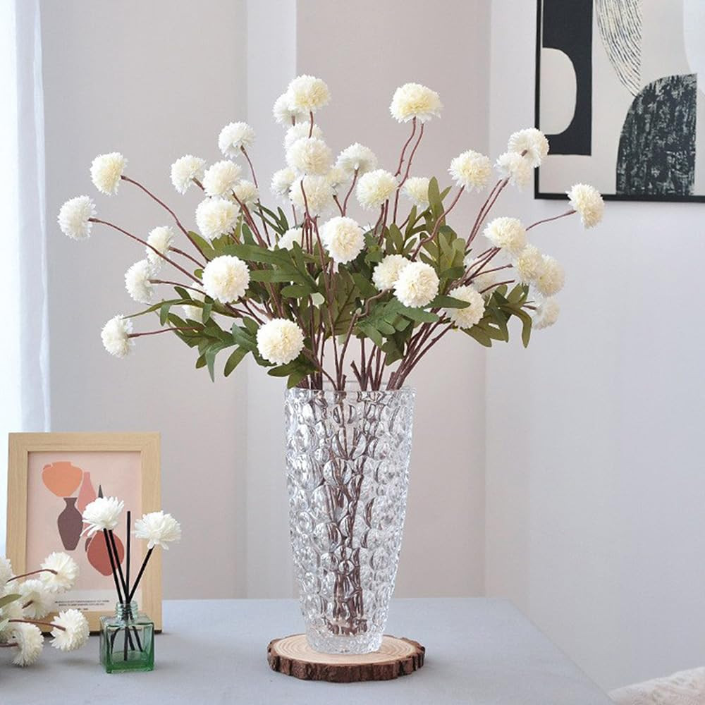 Pompon Mum Artificial Flower, 8pcs Stems Faux Silk Mini Chrysanth, Bulk Fake Wedding Filler Flowe... | Amazon (US)
