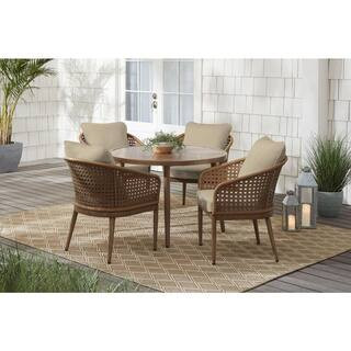 Hampton Bay Coral Vista 5-Piece Brown Wicker and Steel Outdoor Patio Dining Set with CushionGuard... | The Home Depot