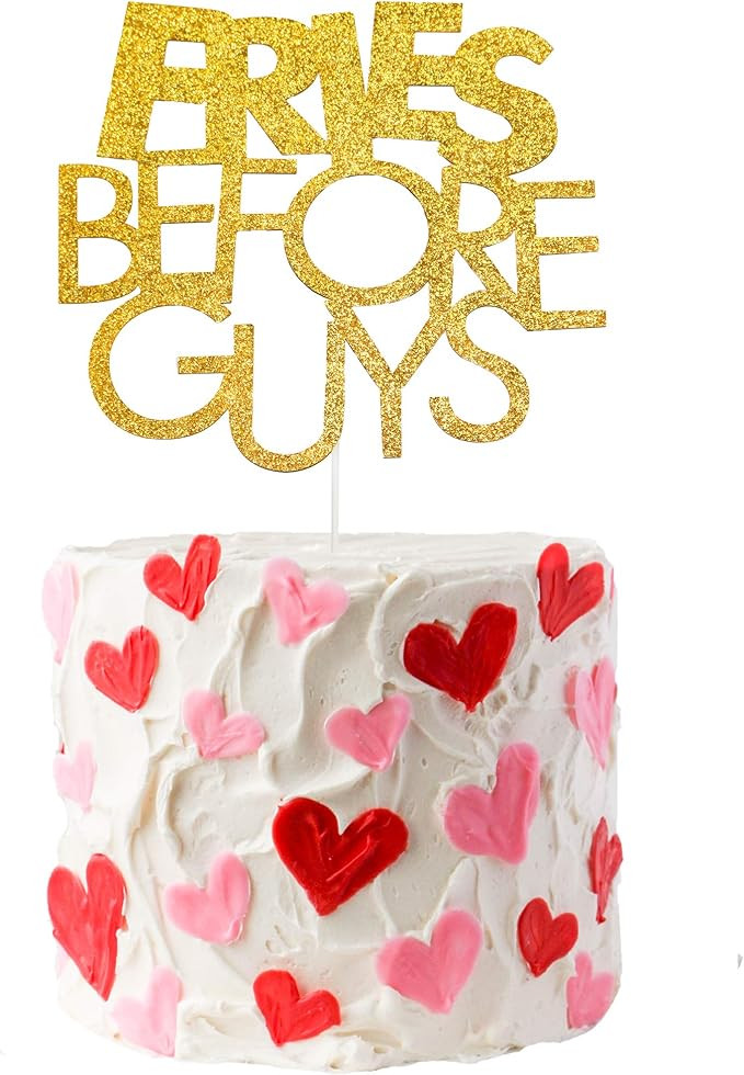 Gold Glittery Fries Before Guys Cake Topper, Galentine’s Day Cake Topper, Galentine’s Day Dec... | Amazon (US)
