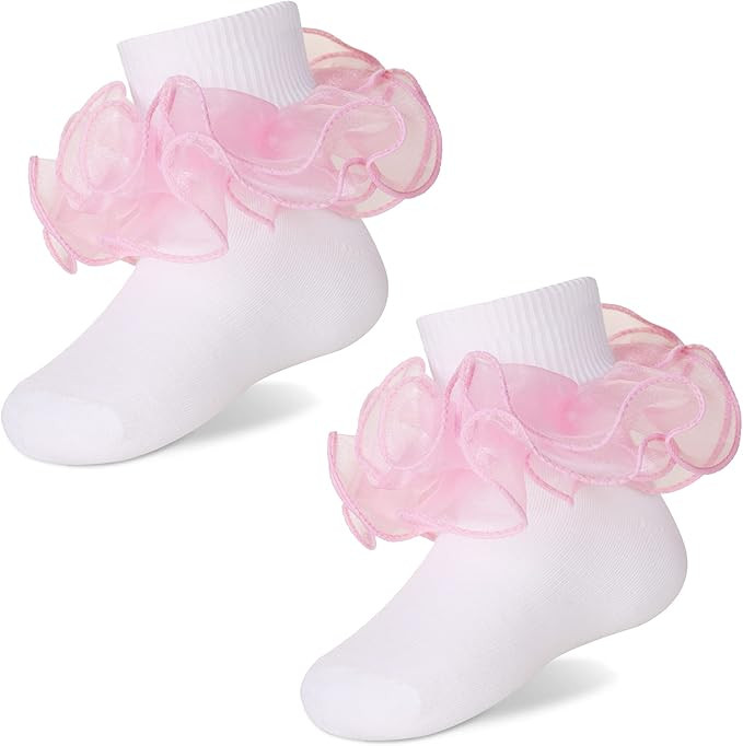 Girls Ruffle Socks Cute Double Lace Frilly Princess Dress Cotton Socks for Kids Toddler Girls 2 P... | Amazon (US)