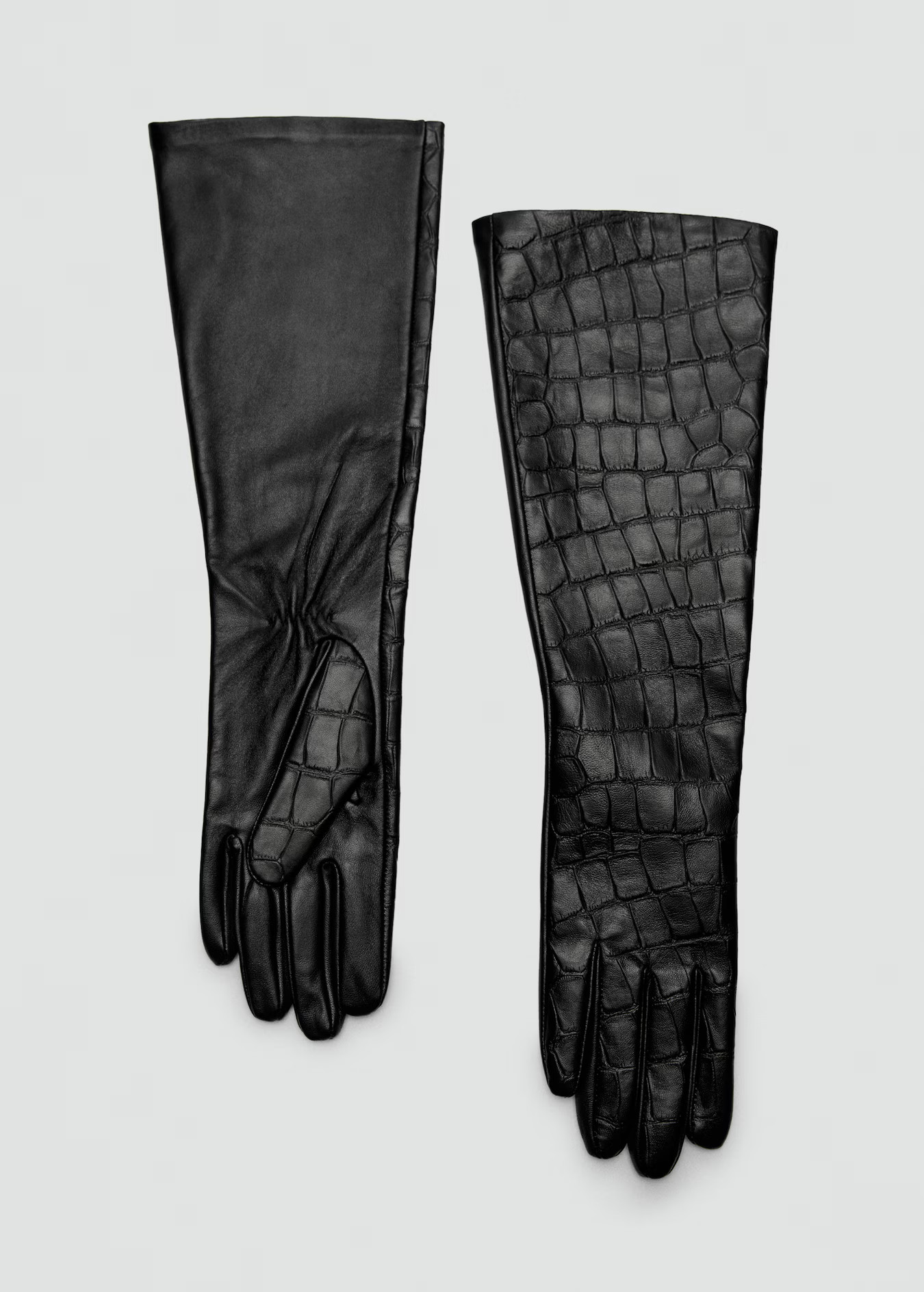 Long croc-effect leather gloves | Mango EU