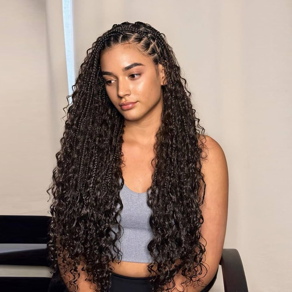 Boho Crochet Braids 9 Packs 24 Inch Goddess Box Braids Crochet Hair for Women Pre-looped Bohemian... | Amazon (US)