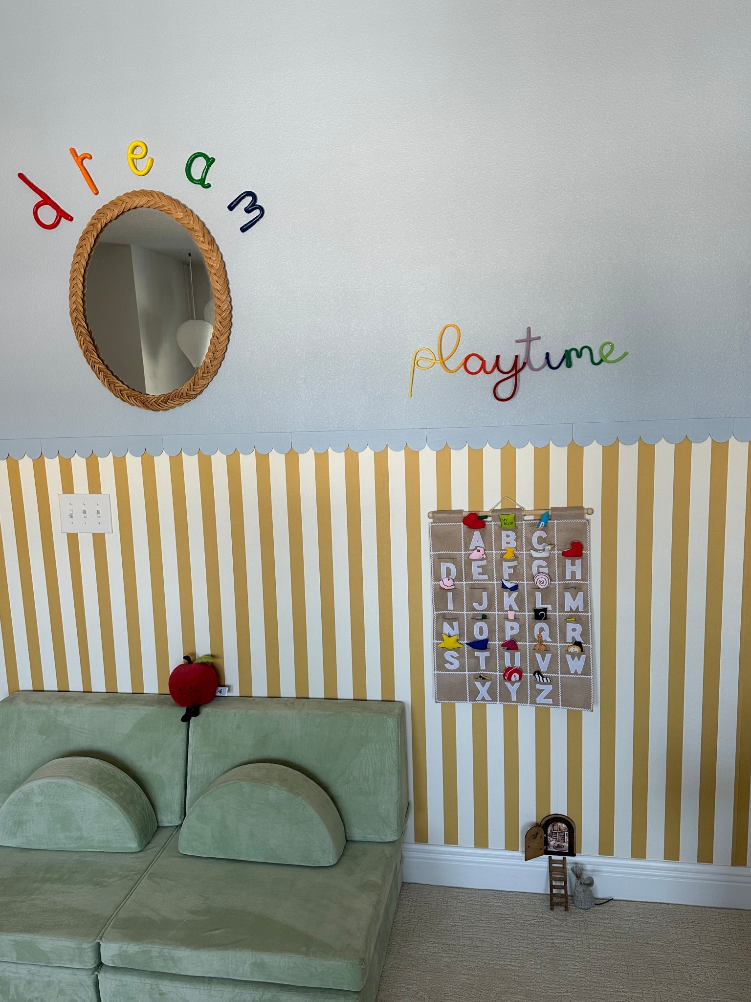 our playroom🚀🧸🪄🌈💭 

Mirror: ikea 
Clay letters: made by me 
Wallpaper: wall blush 

kids playroom, wallpaper, colorful, dreamy

#LTKSaleAlert #LTKKids #LTKHome