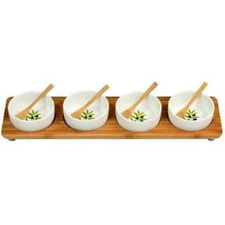 Bamboo Entertaining Set with 4 Ceramic Bowls in Line-CB27 - The Home Depot | The Home Depot