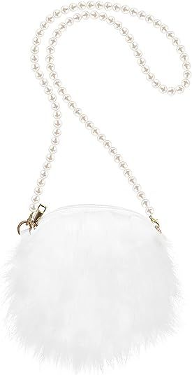 FENICAL Crossbody Bag Plush Pearl Chain Cellphone Purse Small Fuzzy Shoulder Pouch for Women Ladi... | Amazon (US)