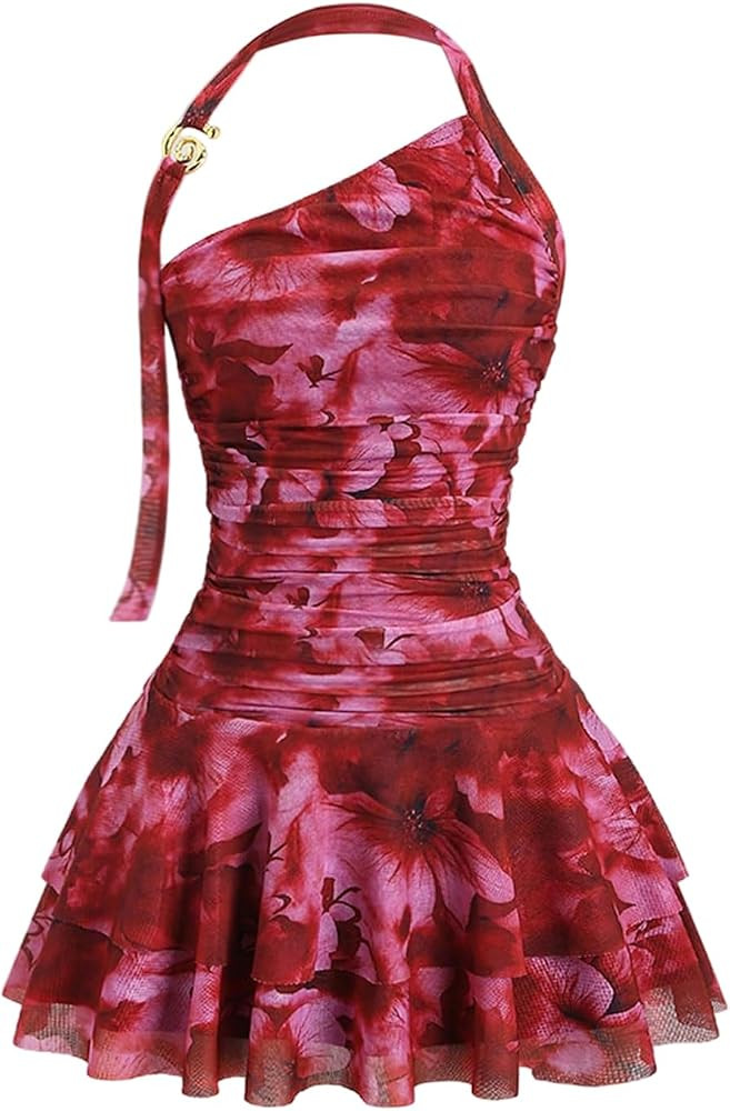 SOLY HUX Women's Floral Print Halter Flowy Mini Dress Backless Ruffle Beach Birthday Dresses Date... | Amazon (US)