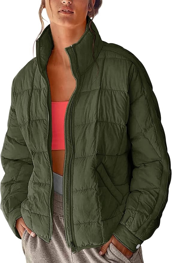 Xiaoxuemeng Womens Quilted Puffer Jacket Zip Up Lightweight Padded Coat Outwear | Amazon (US)