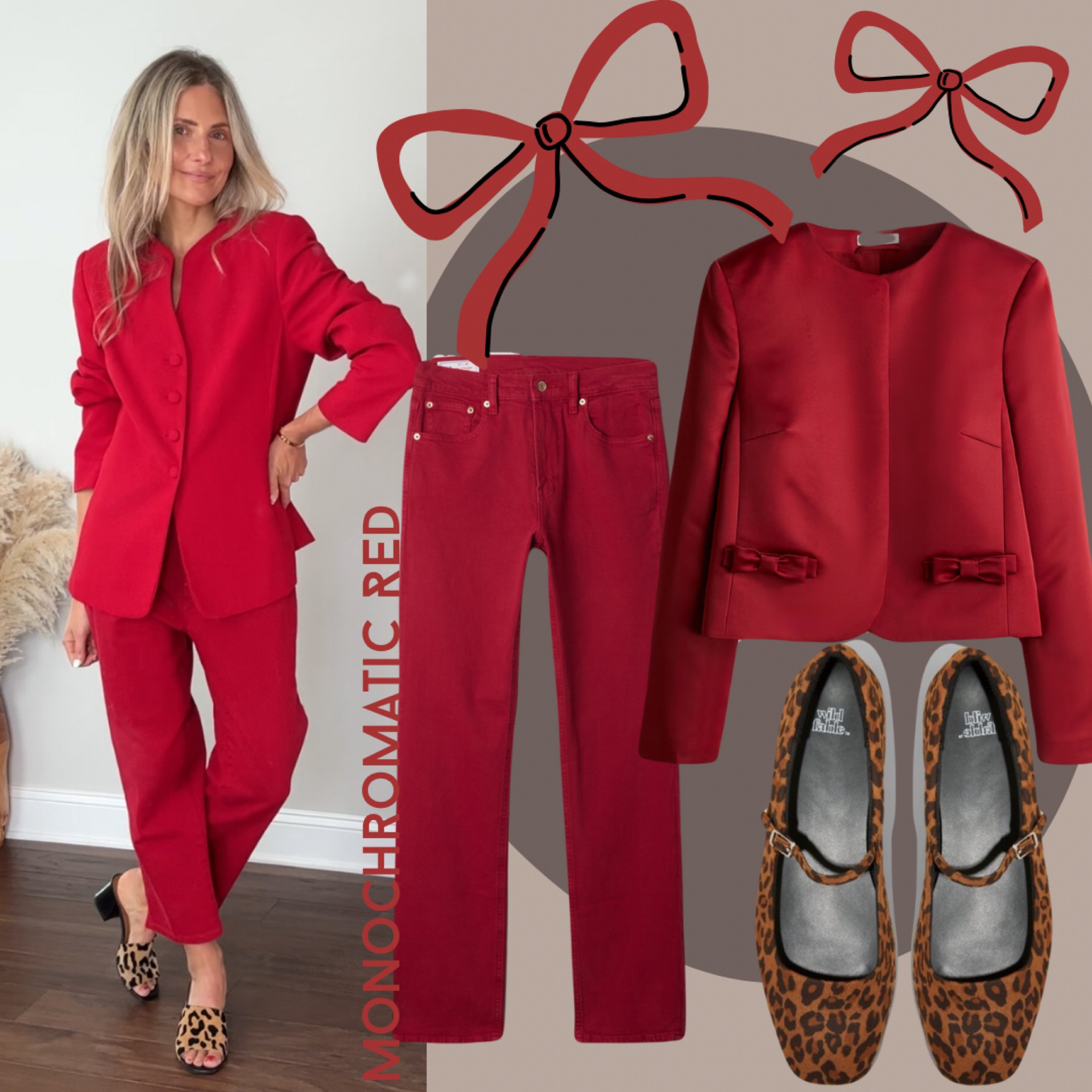 Monochromatic red, fall outfit, holiday outfit, Christmas outfit, red on red, leopard is a neutral, how to wear monochromatic, bows, blazer, denim, ballet flats

#LTKParties #LTKHoliday #LTKFindsUnder100