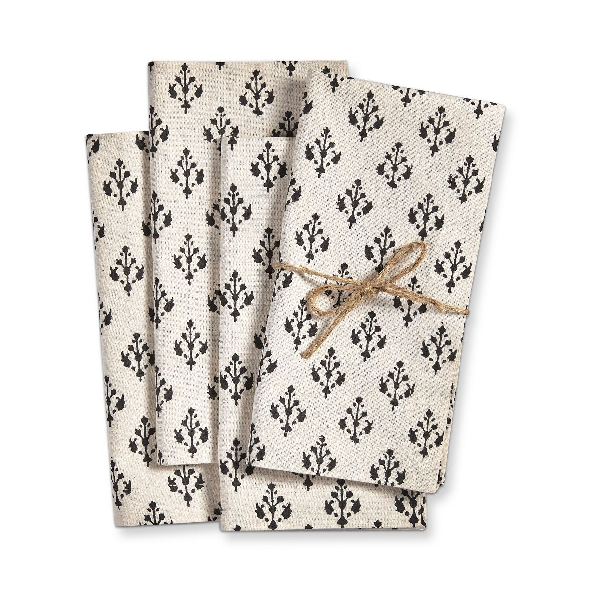 TAG Emma Black Blockprint on Beige Cream Background Cotton Machine Washable Napkin Set of 4 | Target