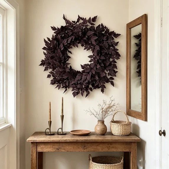 Dark Purple Artificial Cimicifuga Leaf Wreath, Gothic Fall Front Door Wreath, Halloween Dark Foli... | Walmart (US)