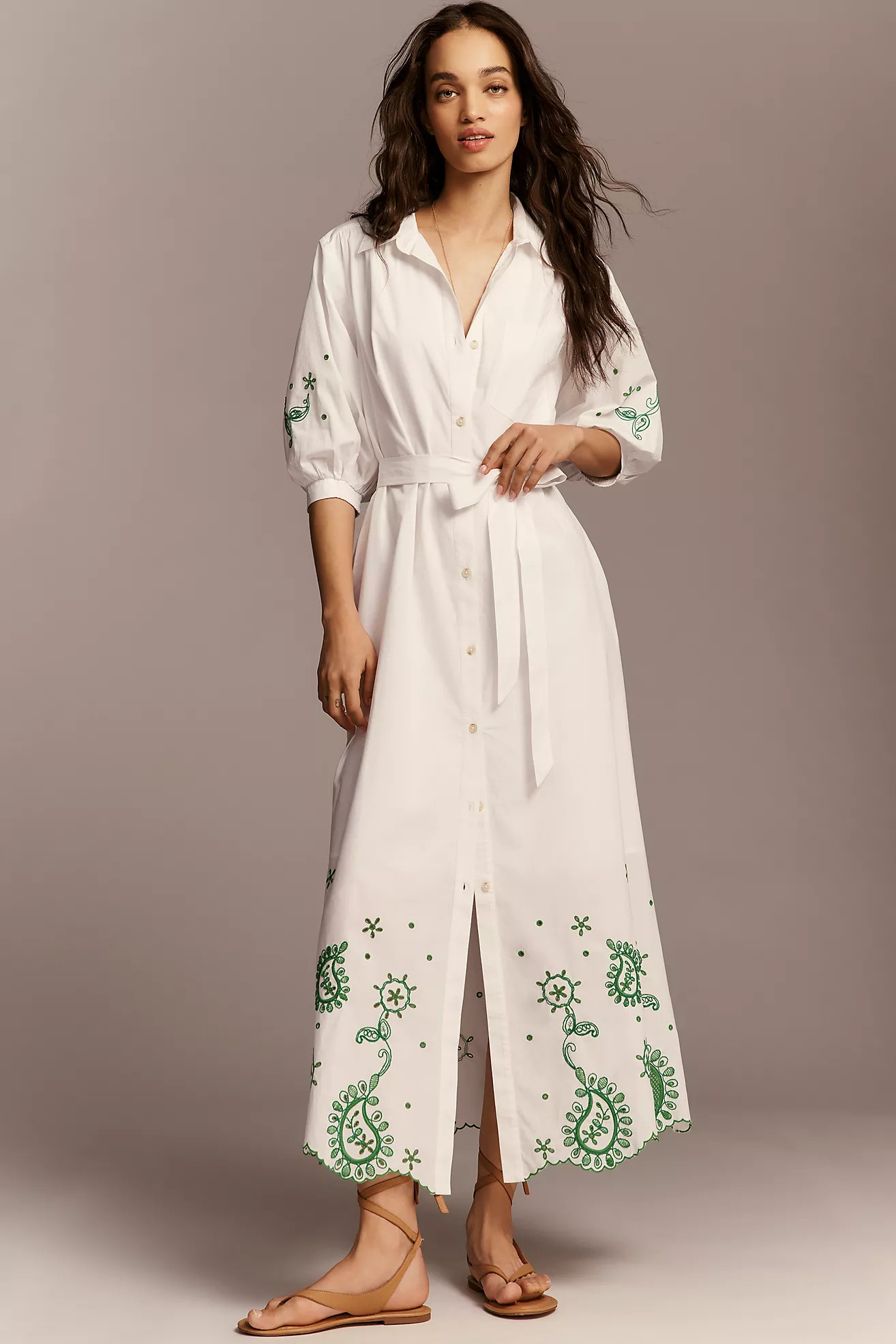 Maeve Mona Eyelet Long-Sleeve Maxi Dress | Anthropologie (US)