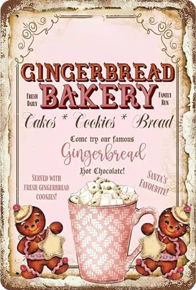 Chic Christmas Gingerbread Sign Pink Christmas Hot Cocoa Retro Metal Tin Sign Vintage Sign Vintag... | Amazon (US)