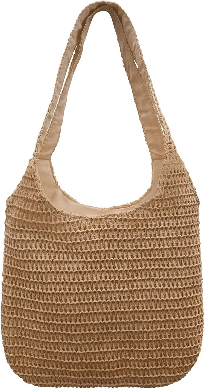 Straw Beach Tote Bag-Large Summer Woven Shoulder Purse Handbag,Hobo Bag for Women | Amazon (US)