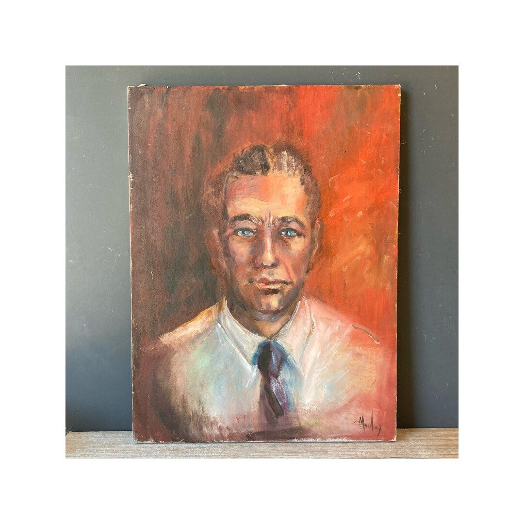 Portrait Painting of 1950s Man in Red  Original Vintage - Etsy | Etsy (US)