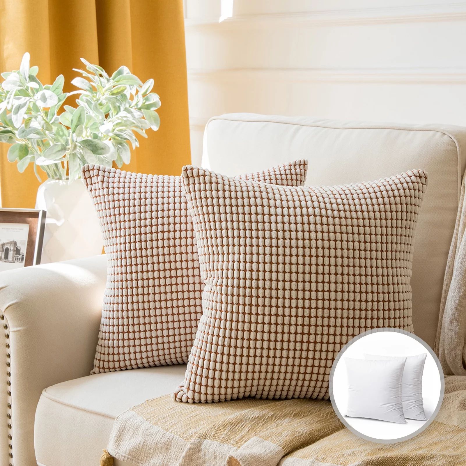 Soft Corduroy Corn Striped Velvet Series Decorative Throw Pillow, 18" x 18", Off White, 2 Pack | Walmart (US)