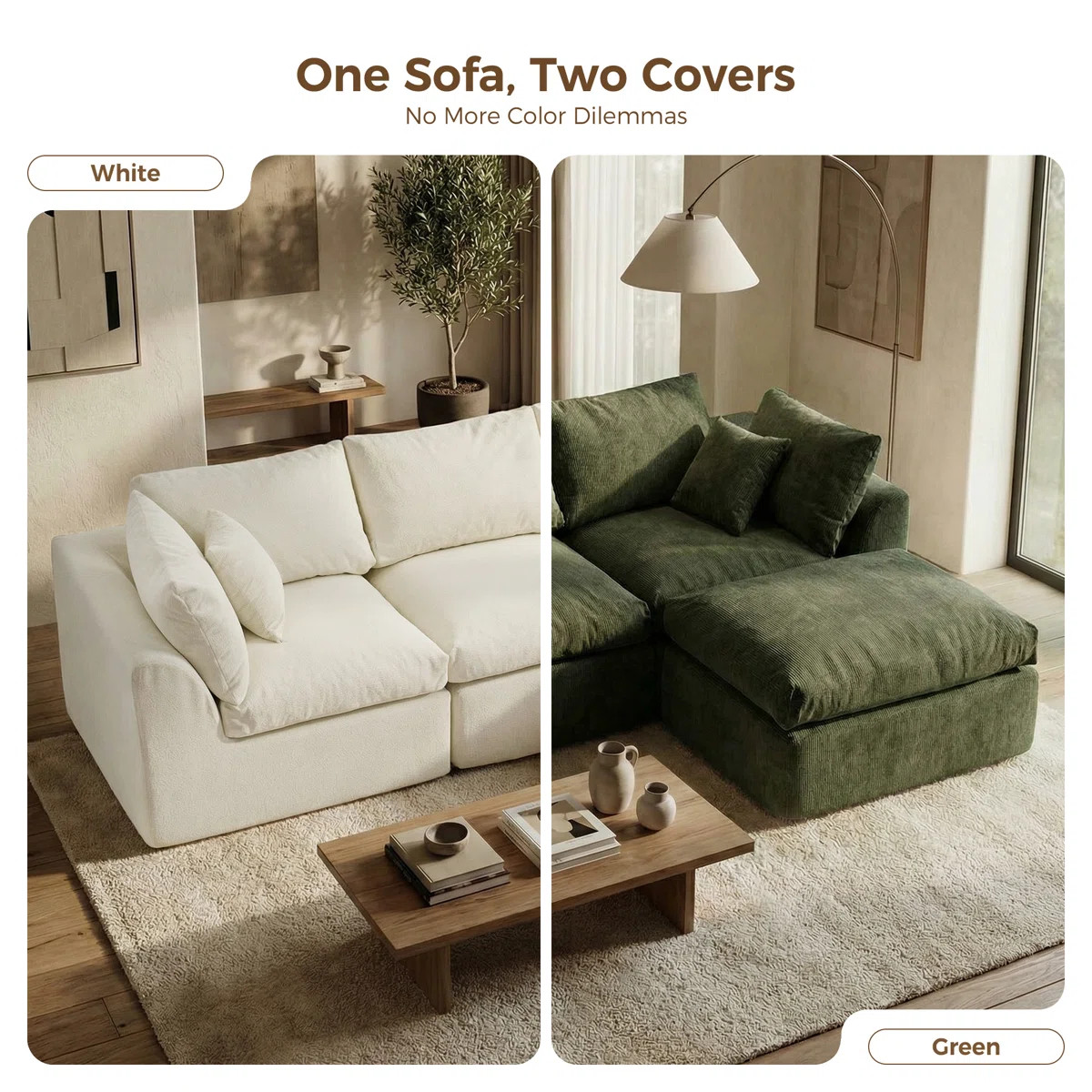 108" Cloud Modular Sectional Sofa With 2 Washable Cover Sets, L-shape Deep Seat Couch With Ottoma... | Wayfair North America