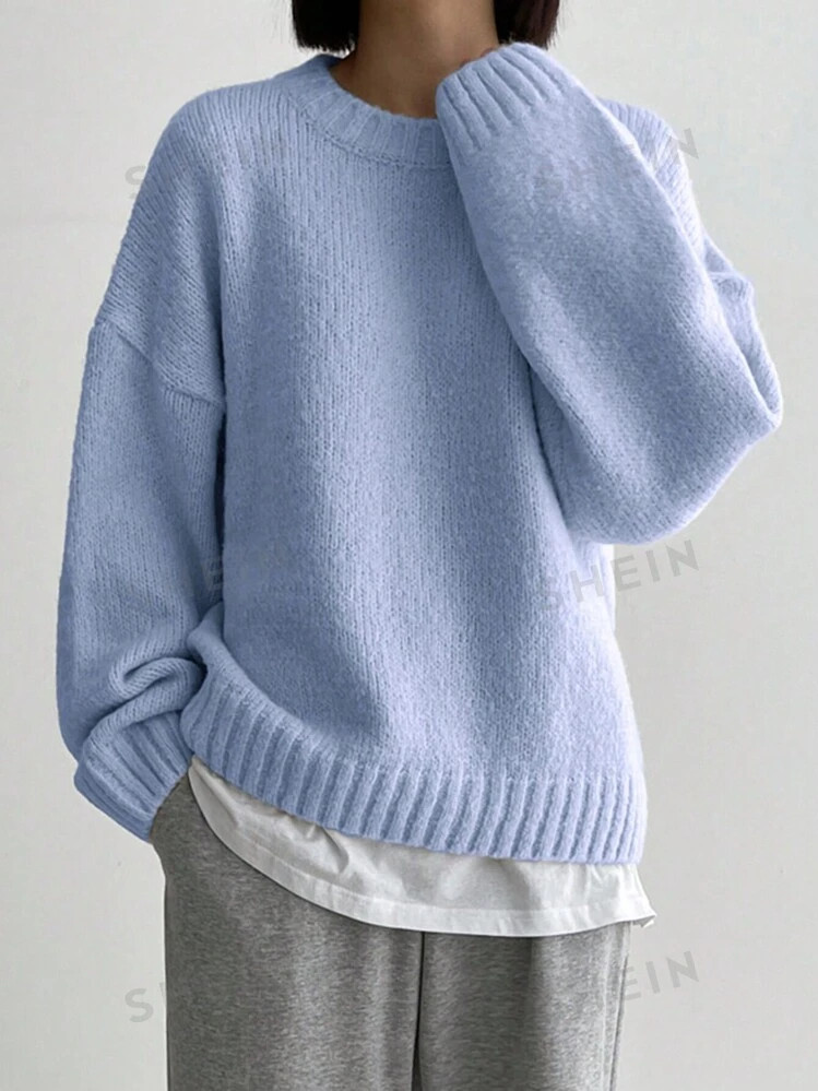 DAZY Solid Drop Shoulder Sweater,Long Sleeve Tops | SHEIN