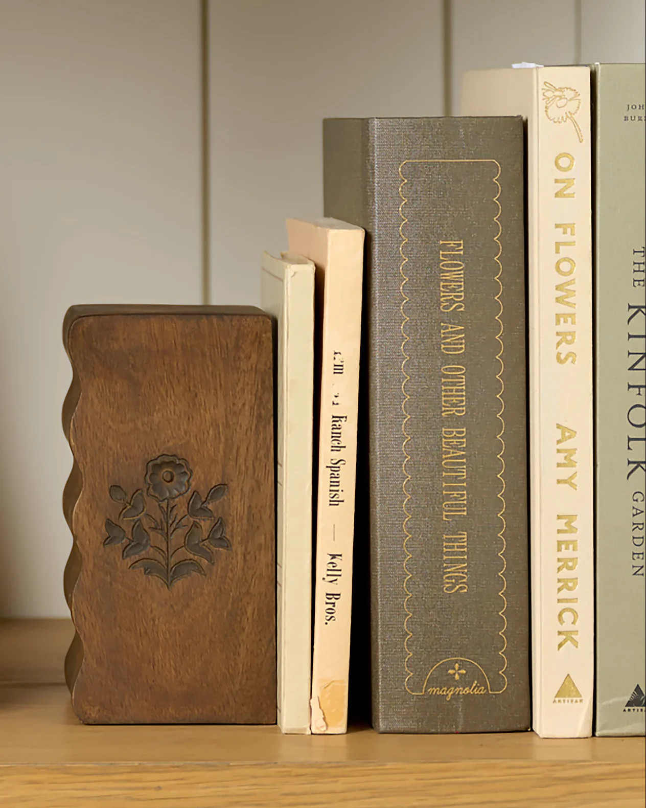 Solid Wood Floral Carved Bookends | Magnolia