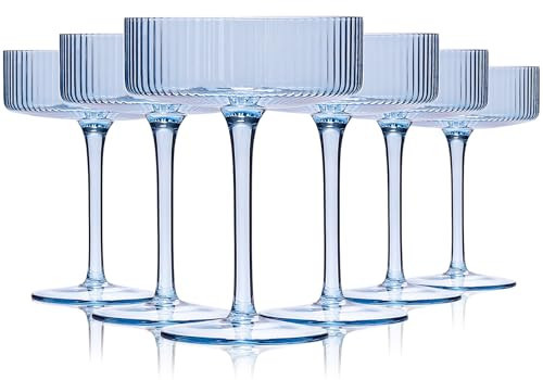 Blue 9 oz Vintage Coupe Glasses Set of 6 Blue martini Glasses|Vintage Cocktail Glasses Set,Unique Light Sky blue Coupe Glass | Amazon (US)