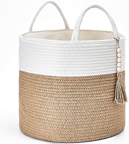 Mkono Woven Storage Basket Decorative Natural Rope Basket Wooden Bead Decoration for Blankets,Toy... | Amazon (US)
