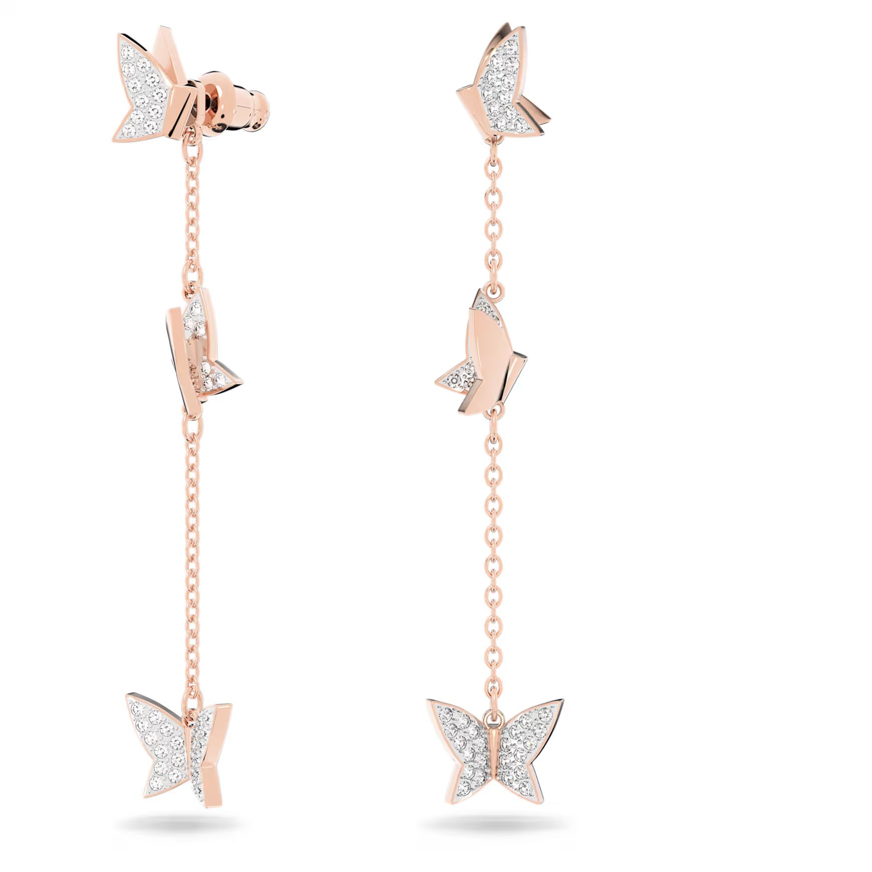 Lilia drop earrings, Butterfly, Long, White, Rose gold-tone plated by SWAROVSKI | SWAROVSKI