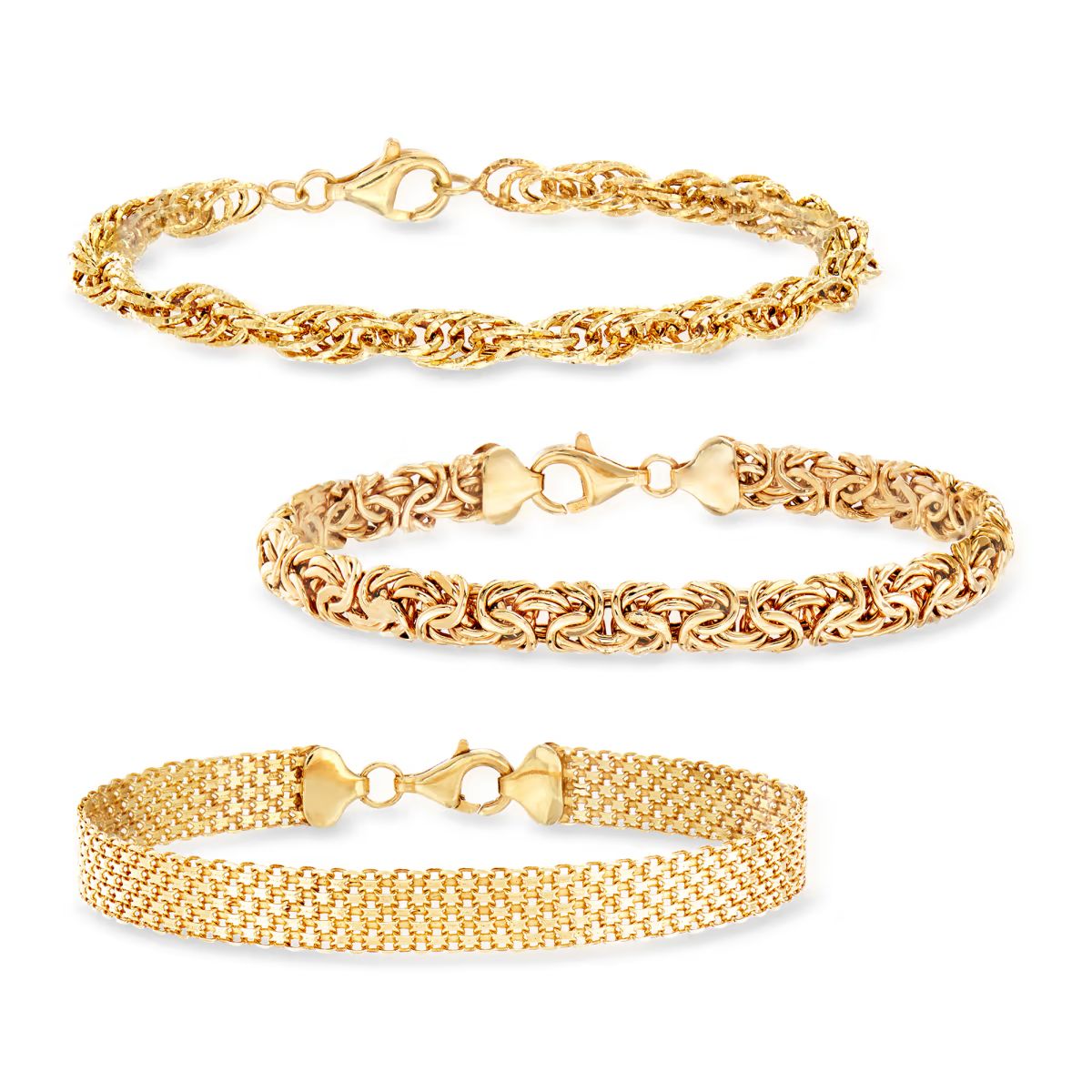 18kt Gold Over Sterling Jewelry Set: Three Link Bracelets. 7" | Ross-Simons