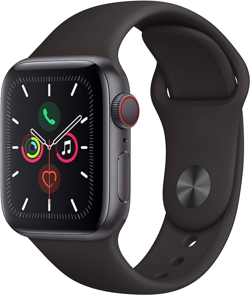 Apple Watch Series 5 (GPS + Cellular, 44mm) - Space Gray Aluminum Case with Black Sport Band | Amazon (US)