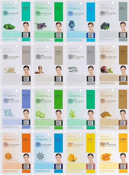Dermal Korea Collagen Essence Full Face Facial Mask Sheet, 16 Combo Pack | Amazon (US)
