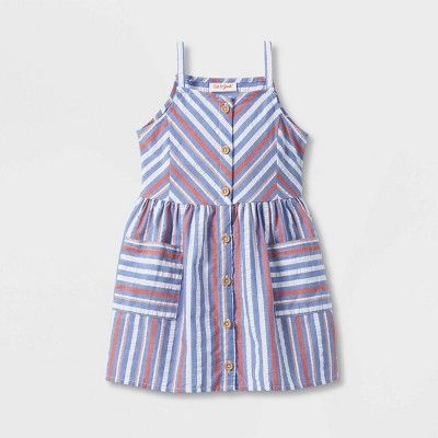 Toddler Girls' Striped Button-Front Dress - Cat & Jack™ Red/Blue | Target