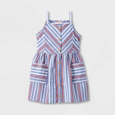 Toddler Girls' Striped Button-Front Tank Top Dress - Cat & Jack™ Red/Blue | Target