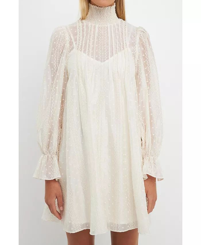 Women's Embroidered Organza Smock Neck Dress | Macy's