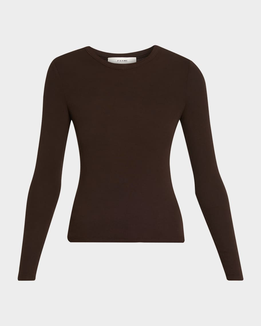 FRAME The Long-Sleeve Ribbed Crewneck Top | Neiman Marcus