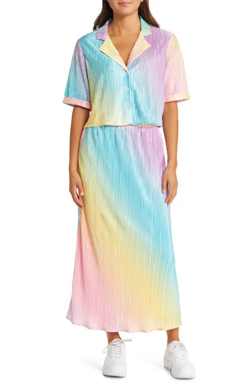 Dressed in Lala Est La Vie Rainbow Stripe Two-Piece Shirt & Skirt Set in Rainbow Daydream at Nordstrom, Size Small | Nordstrom
