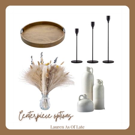 Table centerpiece | centerpiece | tray | pampas grass | vases | wooden tray | aesthetic home decor | that girl home decor | interior design | neutral interior | 