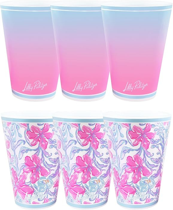 Lilly Pulitzer 14 Ounce Reusable Plastic Pool Cups, Set of 6 Durable Kid-Friendly Drinking Glasse... | Amazon (US)