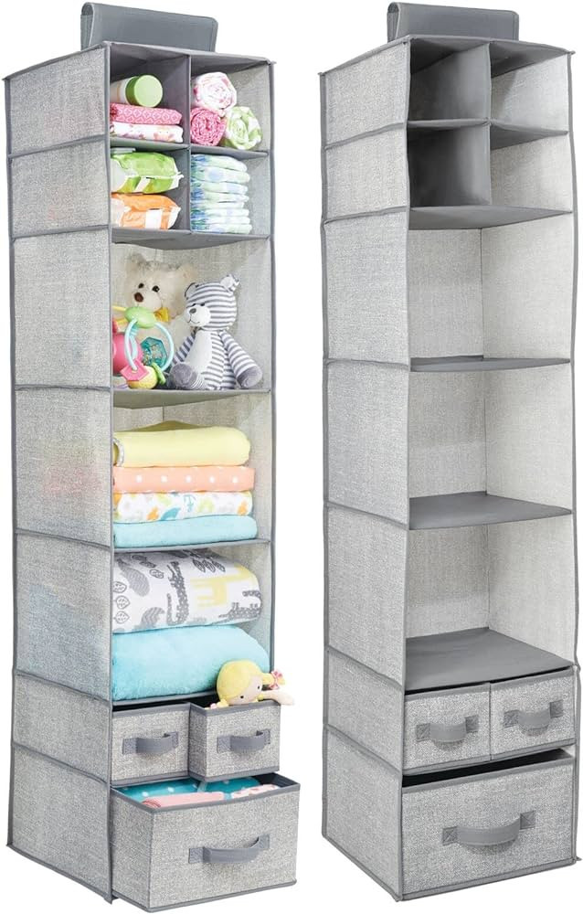 mDesign Fabric Hanging Organizer - Closet Rod Storage - 7 Shelves/3 Drawers for Baby Nursery Bedr... | Amazon (US)